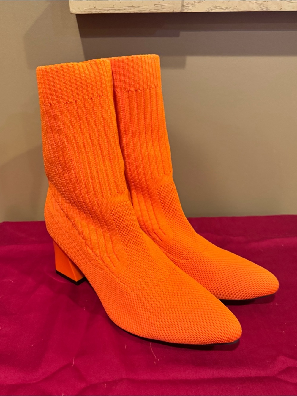 Orange Knit Sock Booties for Women - Picture 2 of 5